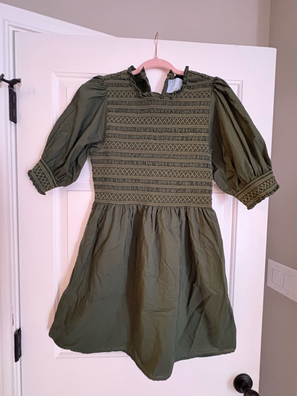 Hill House vivi short sleeve nap dress Olive Green